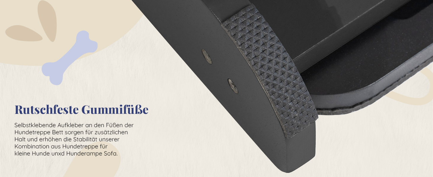 Сходинки для собак на ліжко та диван 2-в-1 - регульована рамка для собак, 18-50 см - для маленьких собак - легкі сходинки з платформою, натуральне дерево (чорний)