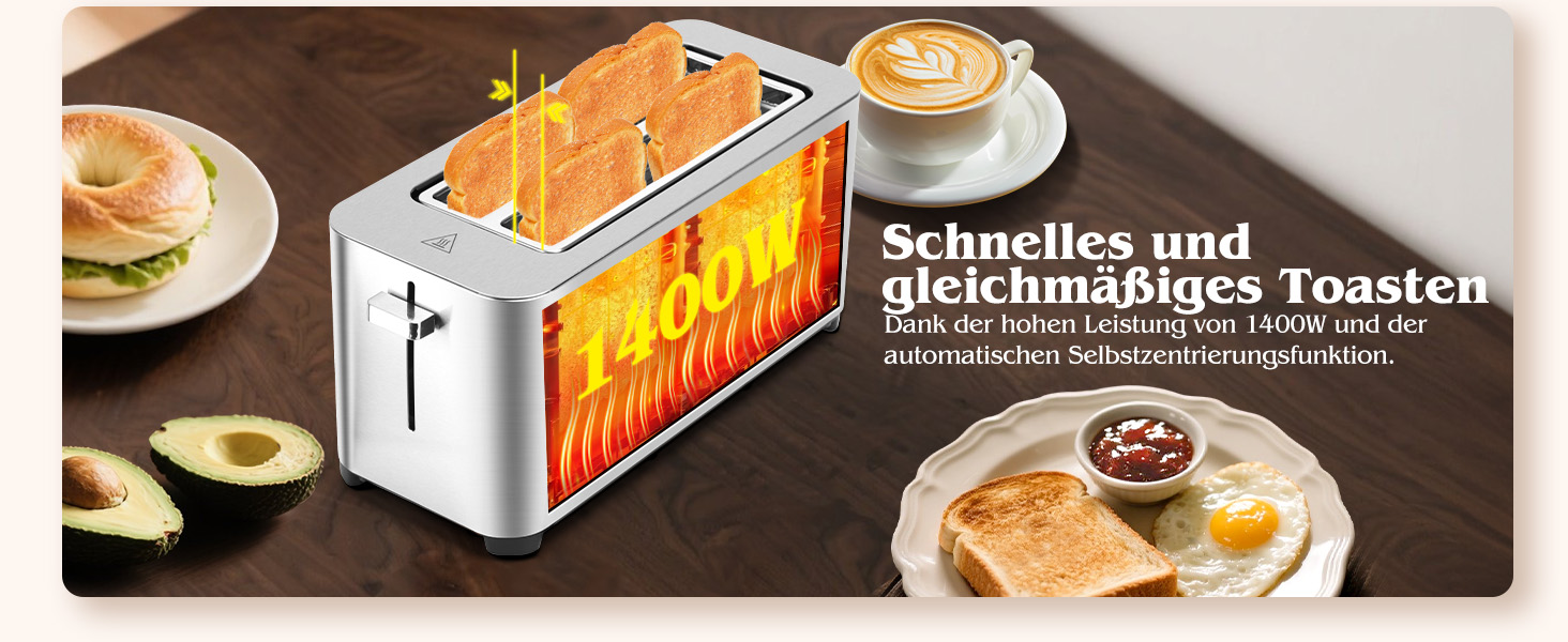 Тостер Aigostar 4-х секційний з LED-сенсорним екраном, нержавіюча сталь, 1400W