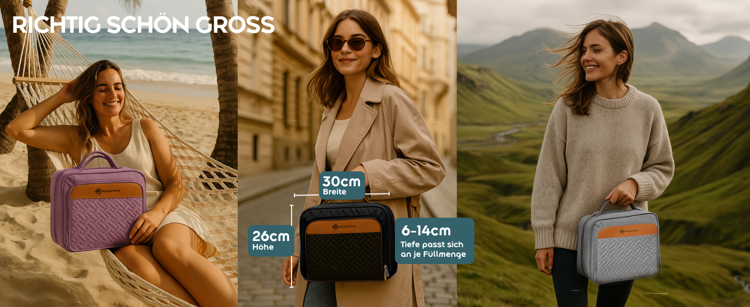 Жіноча туалетна косметичка Kulturtasche Damen Groß 3-в-1 з підвішуванням, 4 відділення, відділення для прикрас та косметичка – практична дорожня косметичка для подорожей та організації, чорна