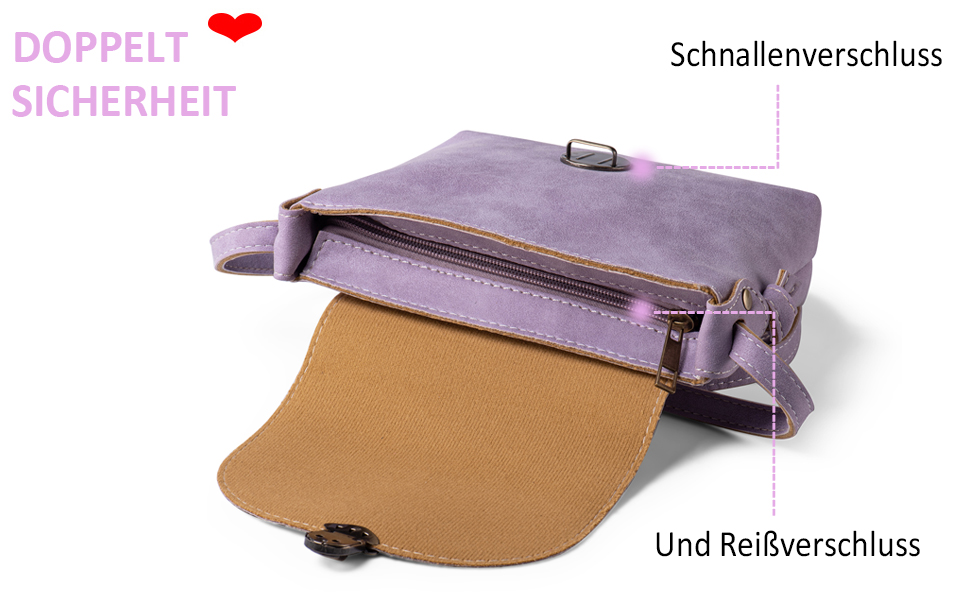 Сумка жіноча через плече Kleine Umhängetasche, екошкіра, маленька крос-боді, світло-лілова. Замок для безпеки