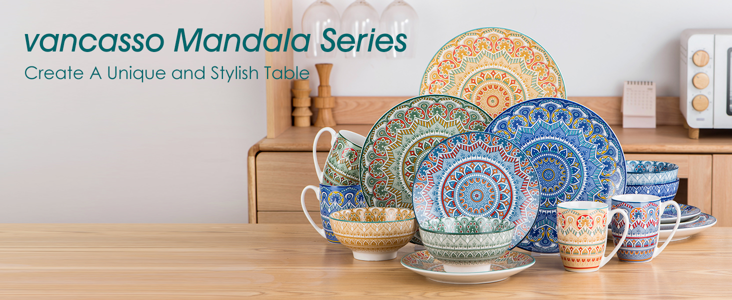 Набір посуду Vancasso MANDALA 32 шт. з порцеляни, 8 персон, ручна робота, богемський стиль
