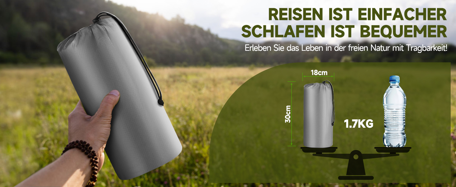 Каремат для кемпінгу Isomatte 9 см, 200x68 см - надувний матрац з подушкою, водонепроникний, для туризму, пляжу, намету (сірий)