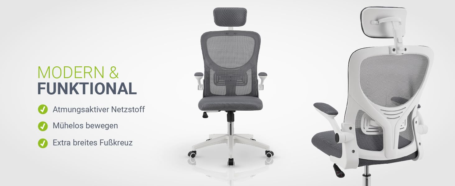 Офісний стілець Juskys Baltimore з роликами та підлокітниками - ергономічний, регульований по висоті - для кабінету, поворотний - сірий