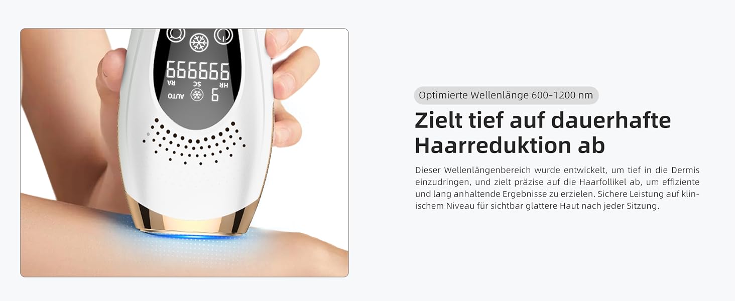 Пристрій для епіляції IPL з охолодженням 6°C, безболісна епіляція для тіла та обличчя, 999,900 імпульсів, 9 рівнів потужності, білий