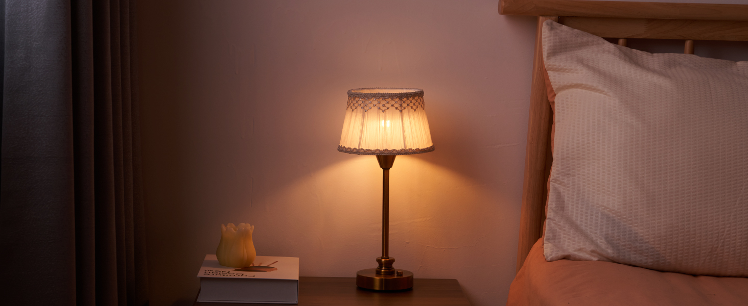 Настільна лампа OCEST з акумулятором, сенсорне керування, регулювання яскравості, для дому, кухні, тераси, їдальні (античне латунь-льон), тканинний абажур 27,5 см