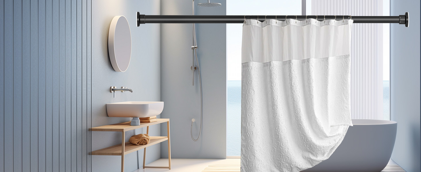 Штанга для душу без свердління, штанга для ванни, нержавіюча сталь, телескопічна, 70-195 см, чорна