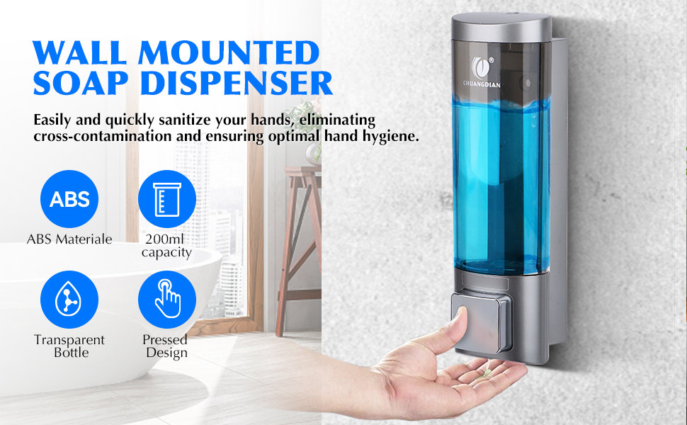 Дозатор мила настінний без свердління REAQUE, 200 мл, для душу, шампуню, дезінфікуючого засобу, мила, чорний