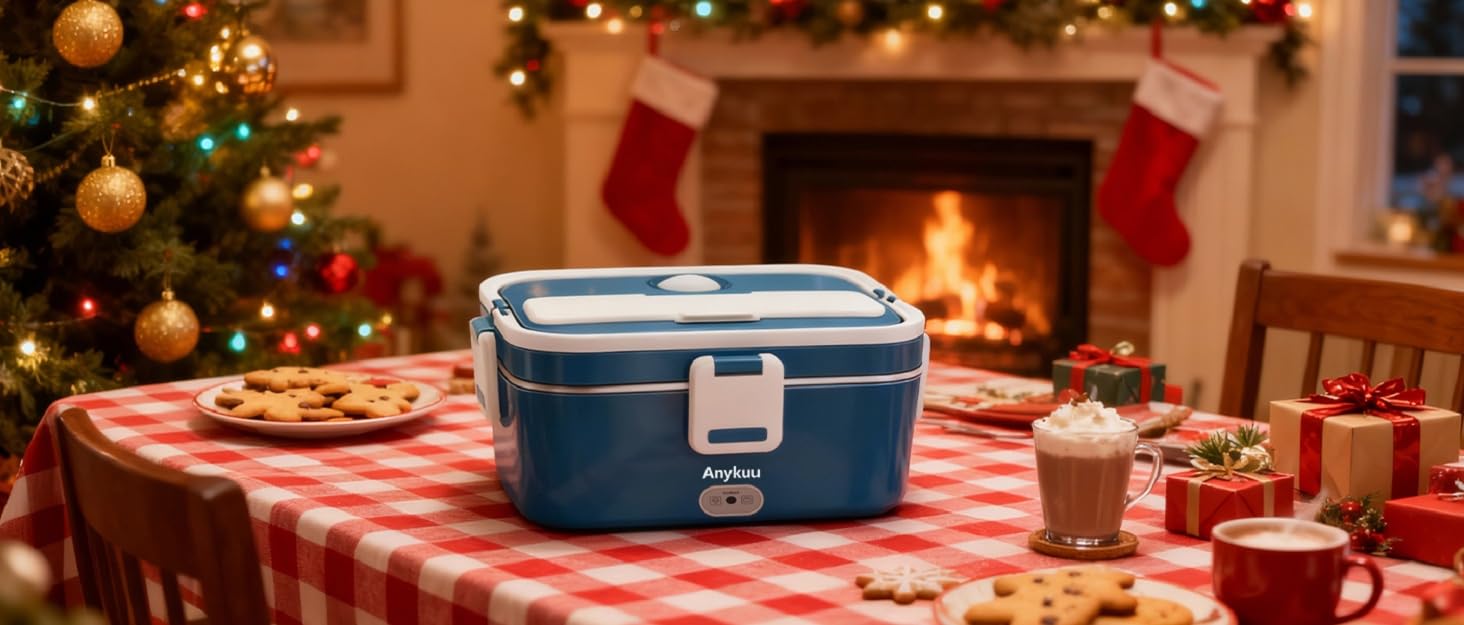 Електрична ланчбокс 1,8л 100W 3-в-1 з підігрівом 12V/24V/220V для авто/офісу/дому (з виделкою та ложкою, блакитна)