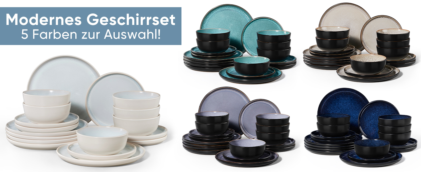 Набір посуду HaWare на 6 осіб, 18 предметів: тарілки, десертні тарілки, миски, бежевий колір. Підходить для мікрохвильової печі та посудомийної машини.