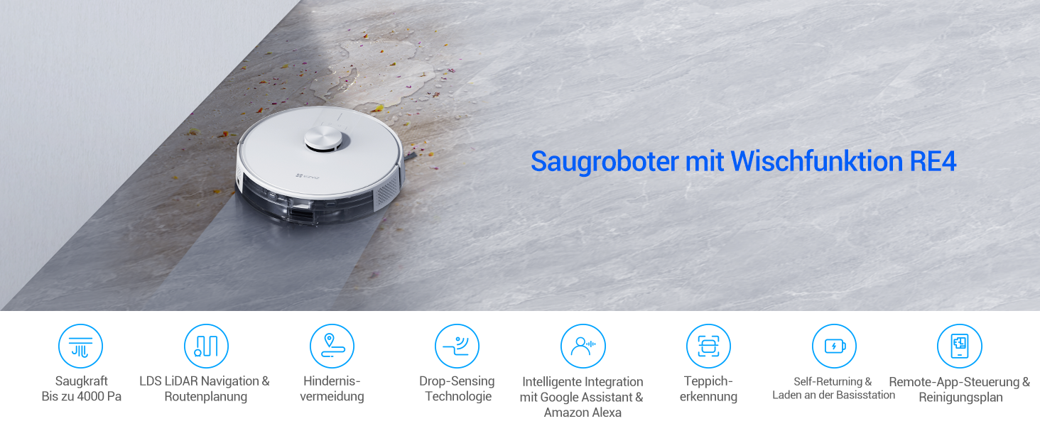 EZVIZ Робот-пилосос 3-в-1 з автоматичним випорожненням, WiFi, LiDAR навігація, розпізнавання перешкод, 4000 Па потужність всмоктування, керування через APP/Alexa/Google