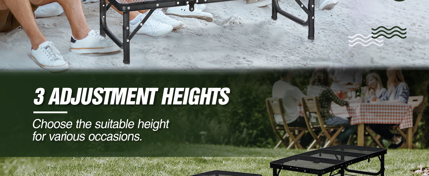 Складний стіл для пікніка REDCAMP 60x40 см, чорний - портативний стіл для кемпінгу, BBQ, приготування їжі на природі з регульованими ніжками
