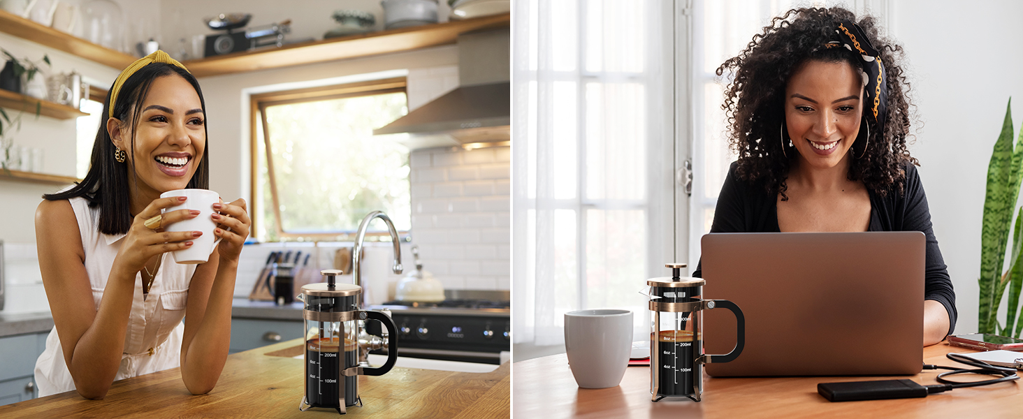 Френч-прес для кави 350мл з нержавіючої сталі, скляний, для дому, офісу, кемпінгу та подорожей