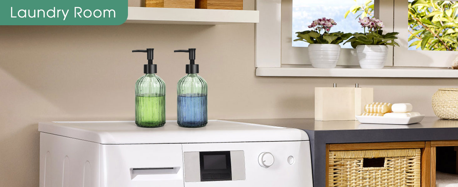 Скляні дозатори для мила Topsky (2 шт.), 400 мл, з чорною помпа, для кухні та ванної кімнати, ідеально для мила, лосьйонів та ефірних олій (оливковий зелений)