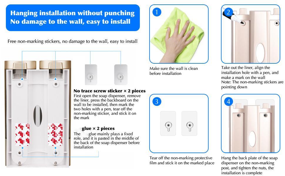 Дозатор мила настінний без свердління REAQUE, 200 мл, для душу, шампуню, дезінфікуючого засобу, мила, чорний