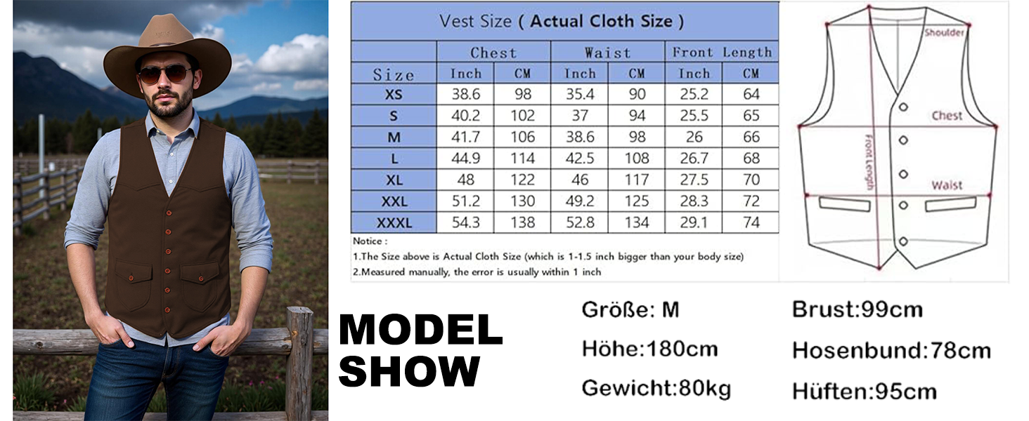 Костюм жилетки Solovedress для чоловіків з екошкіри, стилі вестерн, чорний, Regular Fit