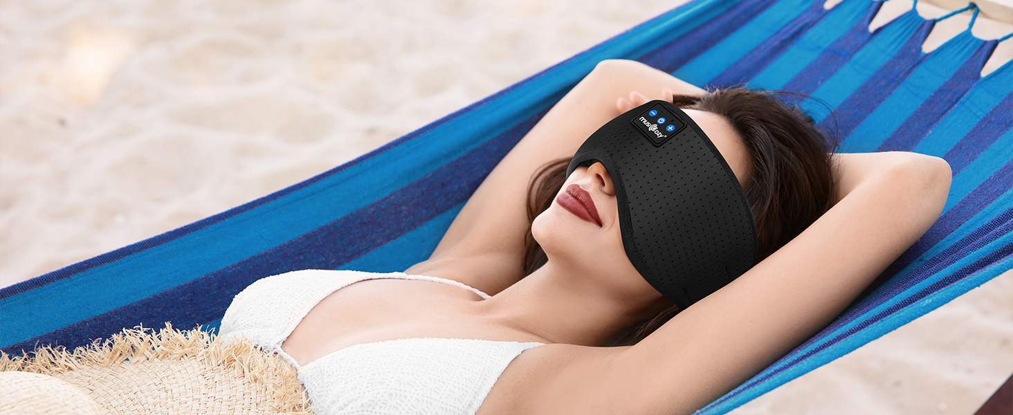 Маска для сну Musicozy з навушниками Bluetooth | 100% затемнення, для подорожей, релаксації | Подарунок для чоловіків та жінок