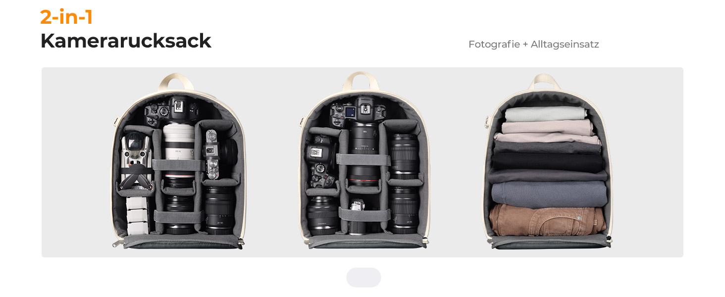 Сумка-рюкзак для фототехніки K&F Concept: компактний та легкий рюкзак для DSLR, дзеркальних камер та штатива з дощовиком, колір слонова кістка
