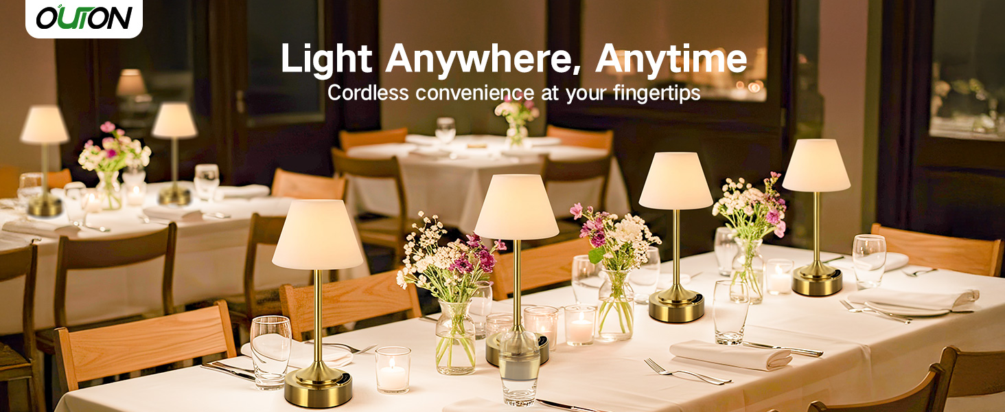 Світлодіодний акумуляторний настільний світильник OUTON 2 шт, USB-C, 3 режими освітлення (3000K-6000K), сенсорне керування, IP54, 53 год, золотий - для ванної, кухні, вулиці