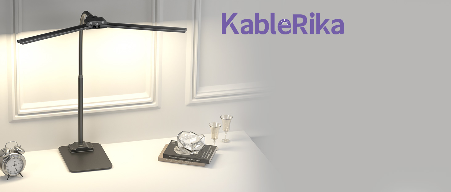 LED лампа для столу KableRika 24W з двома головками, регулювання яскравості, 1200lm, захист очей, для офісу та дому, чорна