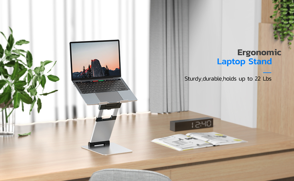 NULAXY Adjustable Laptop Stand - Ergonomic, Portable, Foldable - Supports up to 10kg, Compatible with 10-17 inch Laptops - Space Grey