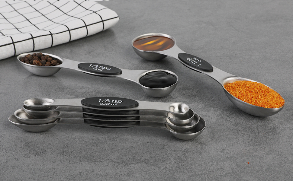 Набір мірних ложок магнітні, нержавіюча сталь, двосторонні, 6 шт. чорного кольору