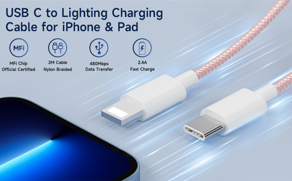 Зарядний пристрій 20W USB-C з кабелем Lightning для iPhone 14/13/12/11/X/XR/XS/Mini/SE - 2 шт, Рожевий