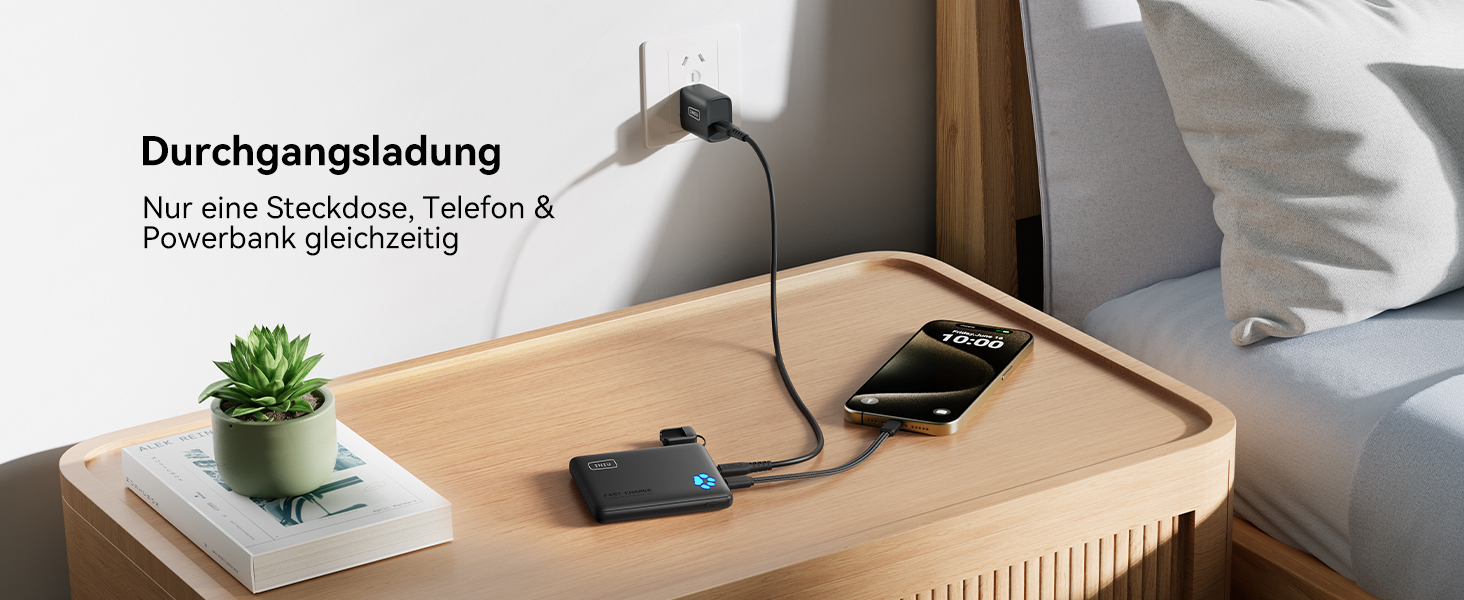 Power Bank INIU 10000mAh 45W USB-C PD3.0 з ліхтариком, бежевий - Зовнішній акумулятор для iPhone, Samsung, iPad