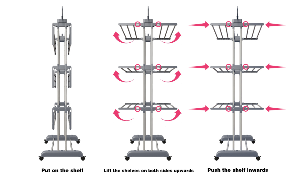 Сушарка для білизни 3-ярусна, турбо-тип, 75-200 см, висувна, з 2 обертовими крилами, висота 180 см, економна, на колесах, для квартири, балкону та саду (сіра)
