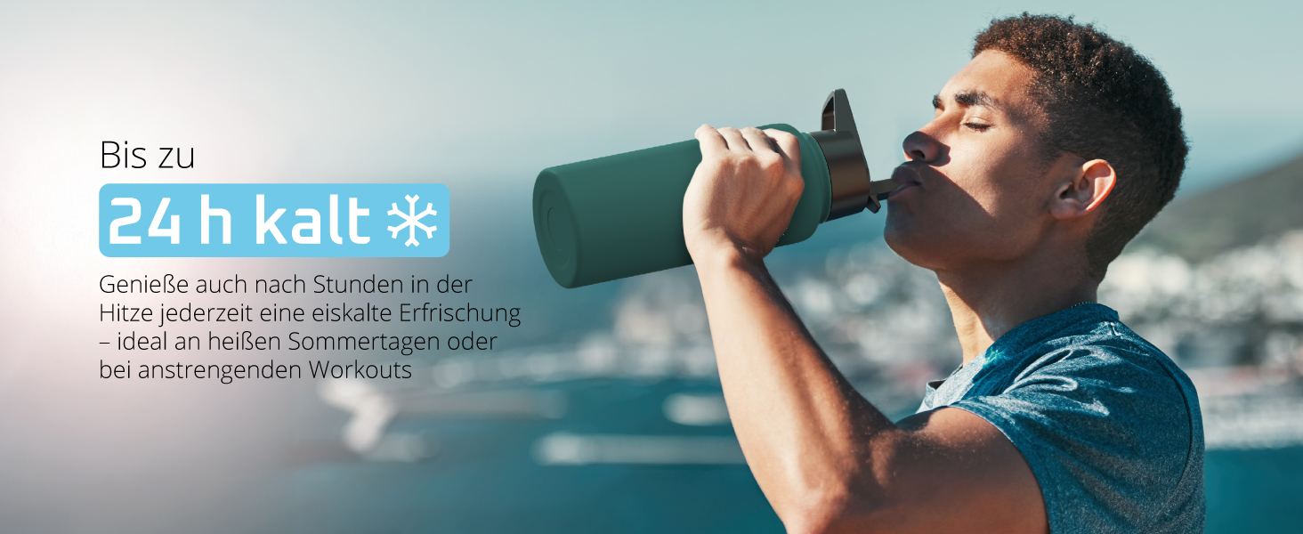 Фляга для води з нержавіючої сталі з трубочкою та інфузером, 3 кришки: BPA-free, не протікає, підходить для газованої води - спортивна фляга, термофляга, ізотермос, для дітей, 680 мл, Sage