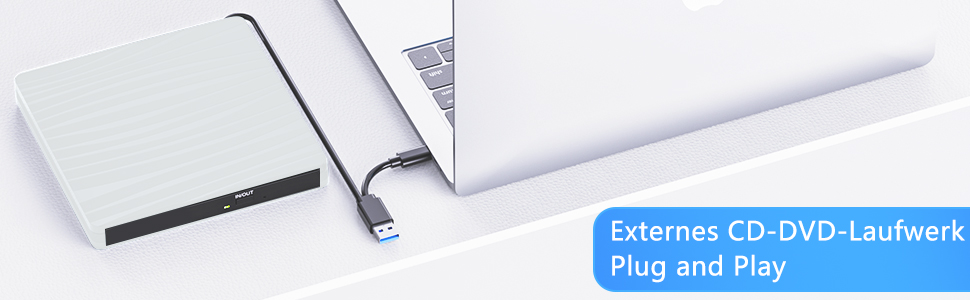 Зовнішній DVD-привід USB 3.0 та Type-C, портативний CD/DVD+/-RW записувач для ноутбука, ПК, MacBook, Windows, MacOS, Linux (Білий)