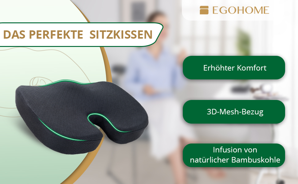 Подушка для сидіння EGO HOME з піною з пам'яті та клиновим дизайном для підтримки спини - дихаюча подушка для кухонного стільця/офісного крісла, 70-90кг, знімний чохол