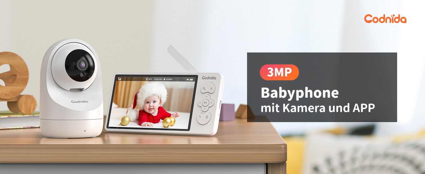 Дитячий відеоняня Codnida з камерою 5.5' LCD, 2K, 3MP HD, Wi-Fi, мобільний додаток, акумулятор 4000mAh, інфрачервона нічне бачення, 2-сторонній аудіо, Vox-режим, 4x зум, інтелектуальний моніторинг, білий