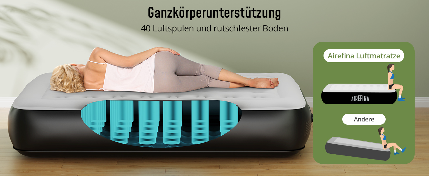 Надувне ліжко Airefina для 1-2 осіб з вбудованим насосом, 99x190x46 см та 203x152x33 см, до 295 кг, з сумкою для перенесення