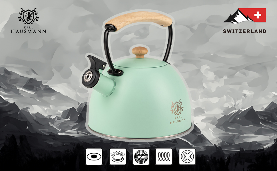 Електричний чайник-заварник Induktion 2.5L з автоматичним свистком - нержавіюча сталь для індукційних, газових та електричних плит