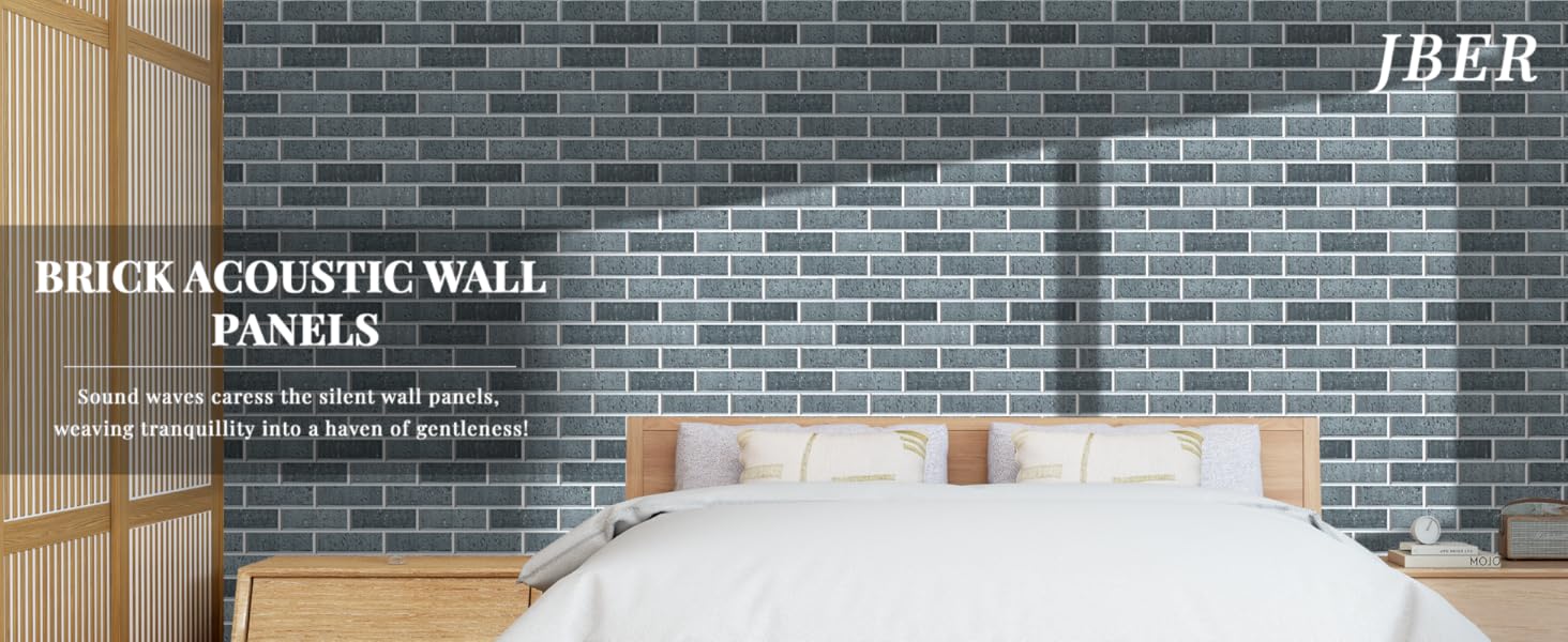 Акустичні панелі JBER самоклейні для звукоізоляції, шумопоглинаючі стінові панелі «цегляний» для студії, геймерської кімнати та офісу, 30x30x1 см, 12 шт, колір чорний крейда