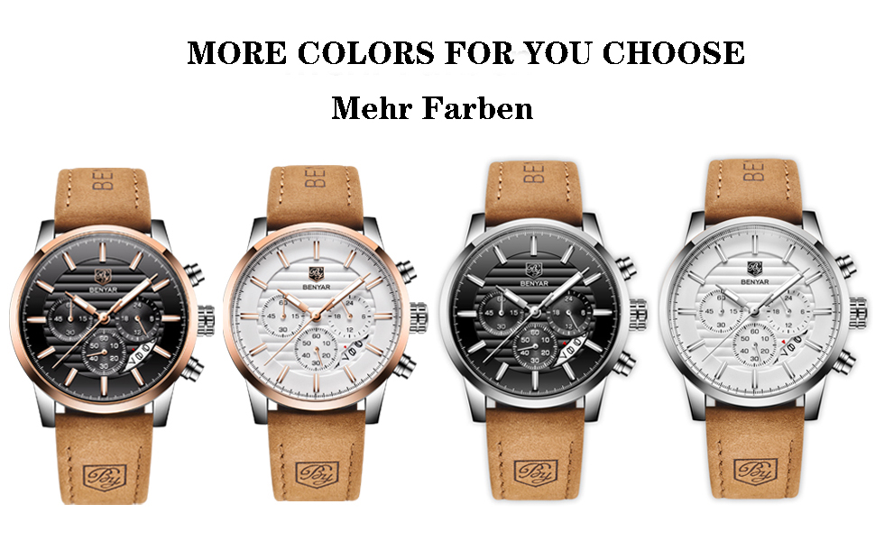 Годинник чоловічий Benyар з кварцовим механізмом, хронограф, водонепроникний, з нержавіючої сталі, стильний аксесуар для бізнесу, спорту та відпочинку (колір: коричневий, золотий, чорний)