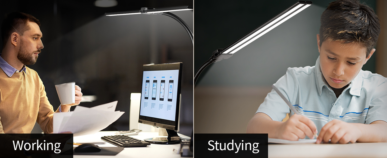 LED настільна лампа Rigors 60см з регулюванням яскравості, 900LM, захист очей, 5 кольорів, 10 рівнів яскравості, гнушкий 360° «лебединий» шийка, для офісу та дому