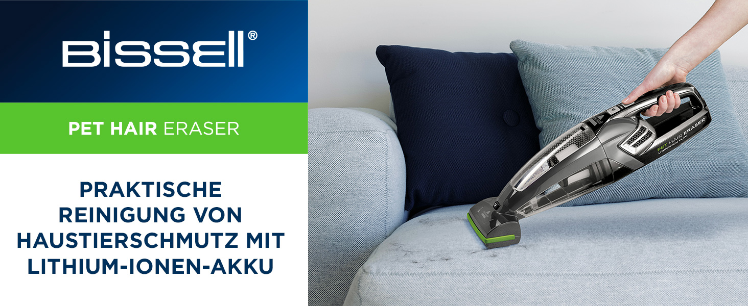 Bissell Pet Hair Eraser 2278N: Акумуляторний ручний пилосос для шерсті тварин, чорно-титановий. Для килимів, меблів, авто. 14.4V, 68dB