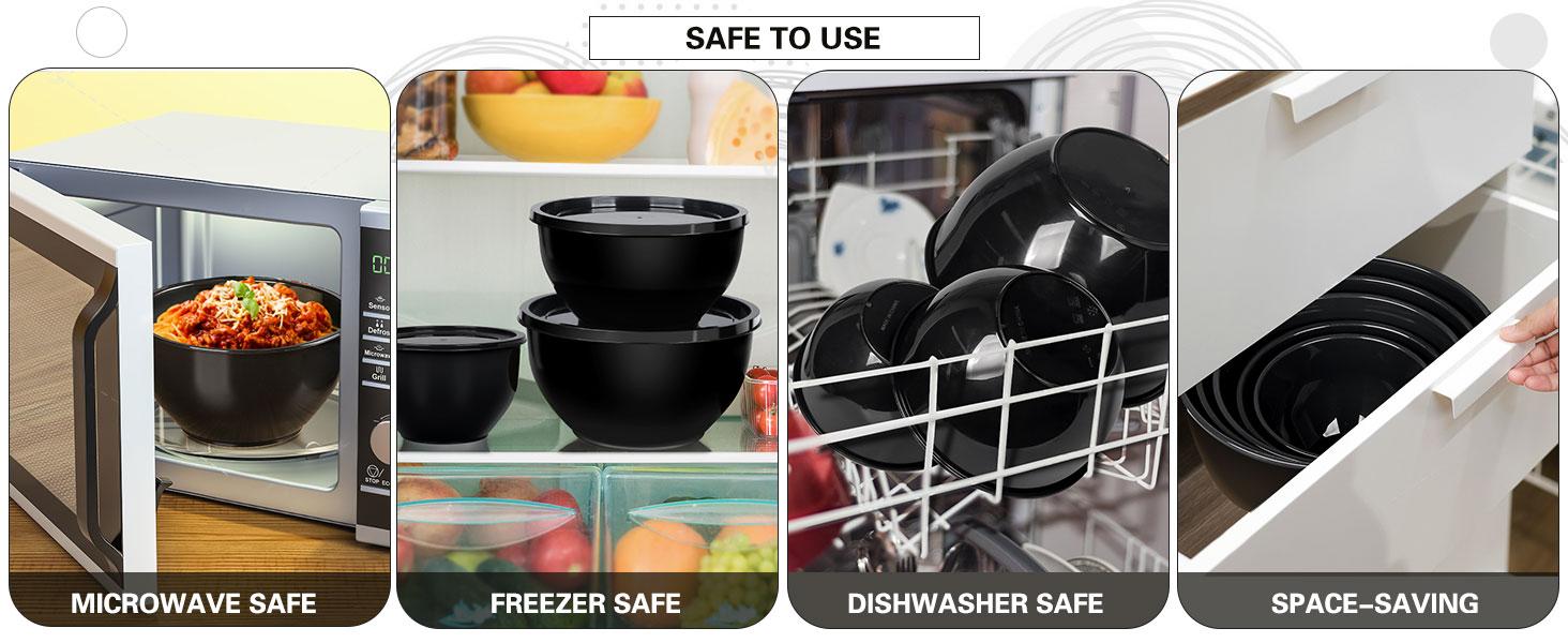 Набір салатниць з кришкою Greentainer, 10 шт. - пластикові миски для кухні, великий набір для змішування та сервірування, чорний