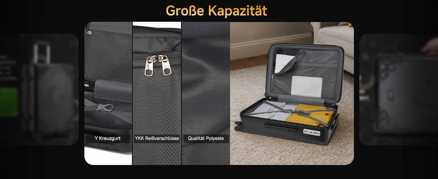 Набір валіз Sea Choice 3 шт. з жорстким корпусом, розширюваний, легкий, з 4 колесами, з тримачем для напоїв та TSA замком, чорний