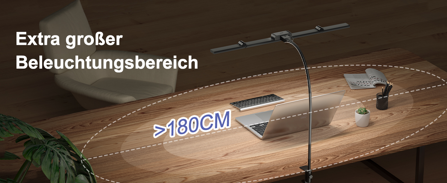 LED лампа для столу EppieBasic з кріпленням, 24W, 3 наголовки, регулювання яскравості, 1200LM, захист очей, 4 колірні температури, таймер 30хв, для офісу та дому, чорний колір