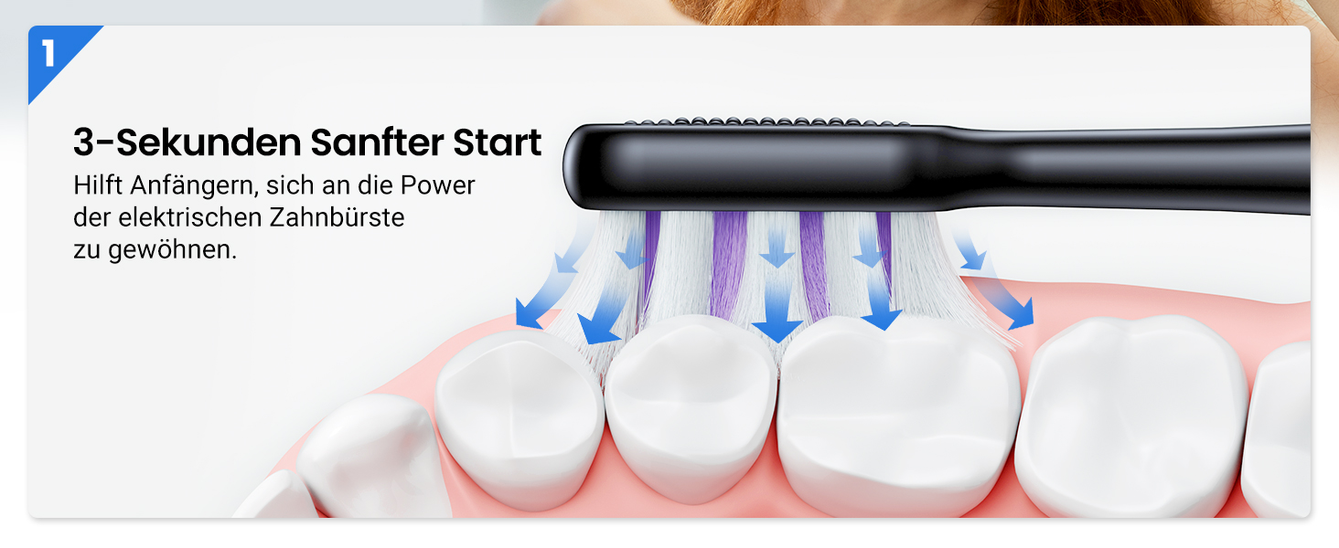 Електрична звукова зубна щітка Etekcity з 5 режимами, 6 насадок, таймер 2 хв, для дорослих та дітей, чорна преміум-модель