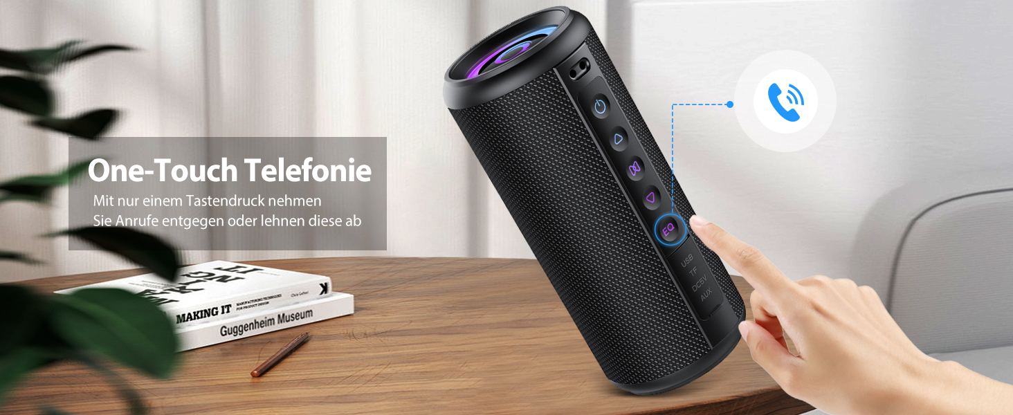 Bluetooth колонка 2026 з RGB підсвіткою, портативна, водонепроникна IPX7, з мікрофоном, для дому, саду та подорожей, чорна