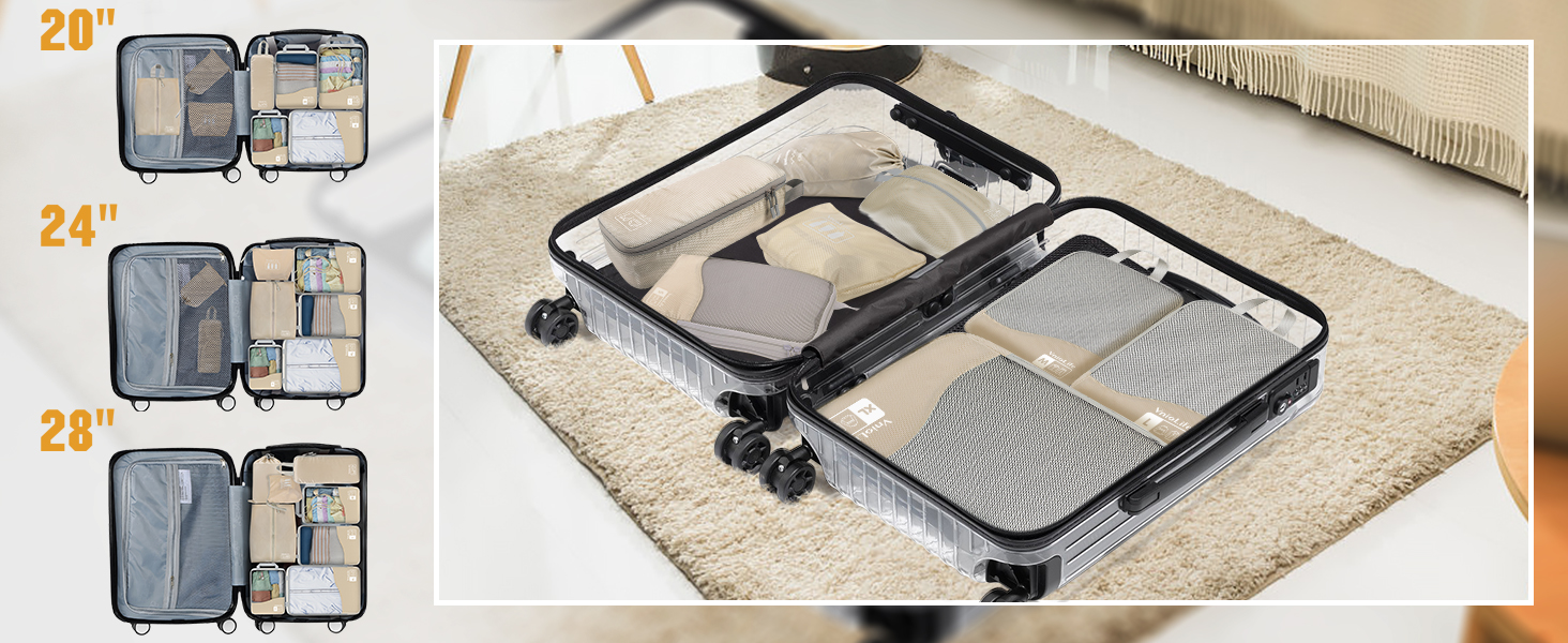 Набори для пакування валіз VnioLife (8 шт.) - Органайзери для подорожей, компресійні куби для одягу, синій та бежевий