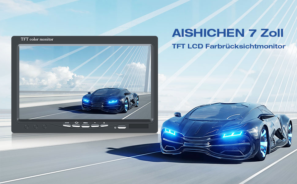 AISHICHEN 7-дюймовий TFT LCD монітор для авто, екран заднього виду для камер заднього огляду, 2 відеовходи, 12V/24V, без камери, для легкових і вантажних авто, монітор
