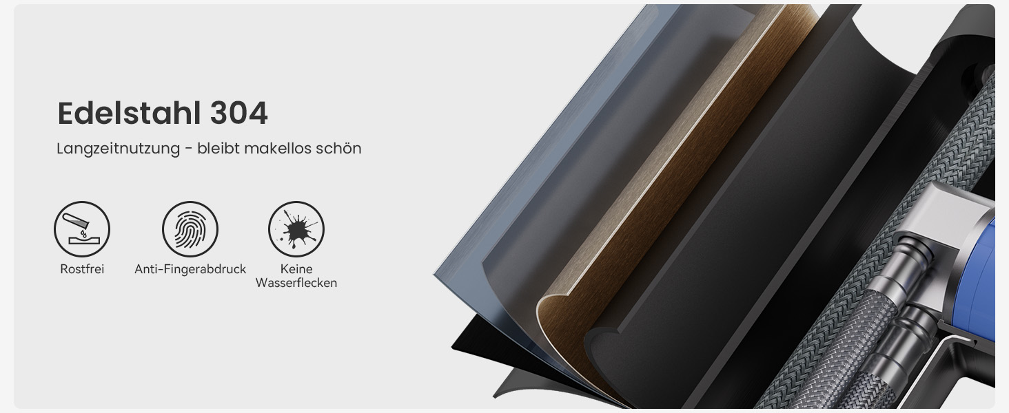 Кран кухонний CECIPA з 3 режимами, висувний, поворотний 360°, з високим виливом, з нержавіючої сталі, чорний