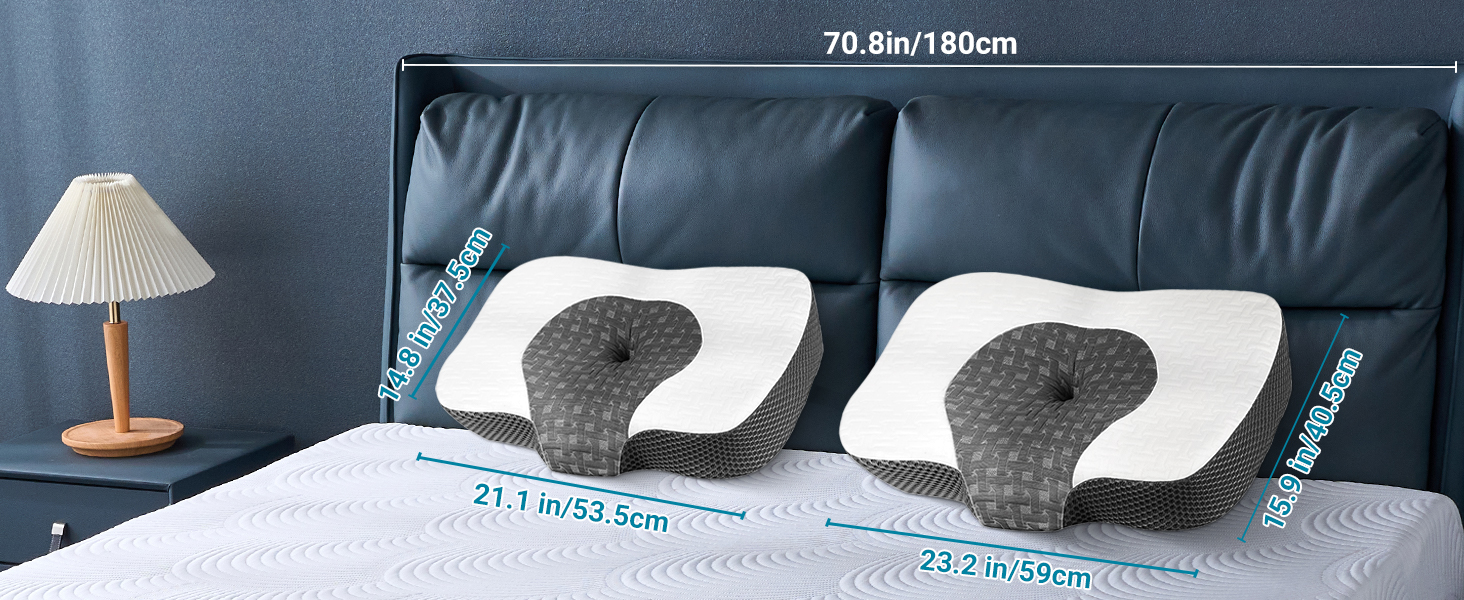 Ортопедична подушка Elviros з Memory Foam для шиї та спини. Подушка від болю в шиї, для сну на боці та на животі. Біла, 59x40.5x12.5/14.5 см