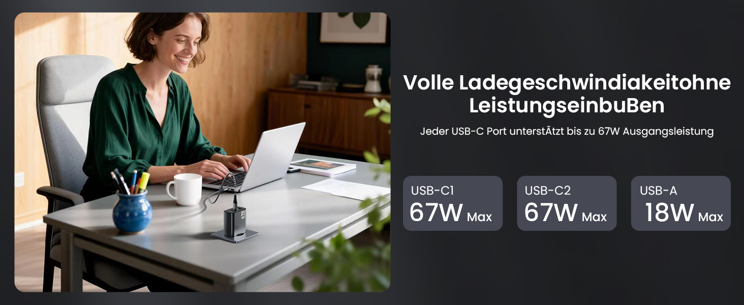 Зарядний пристрій USB-C 67W 3-Port PD PPS для MacBook, iPhone, Samsung Galaxy, iPad, Pixel - Чорний