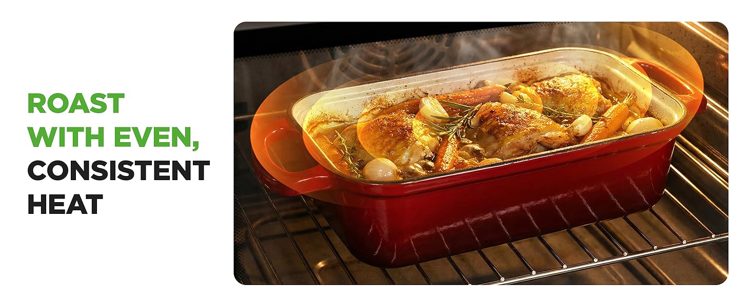 Форма для випічки хліба NutriChef чавунна емальована з кришкою 22.9 см, червона + рукавиці