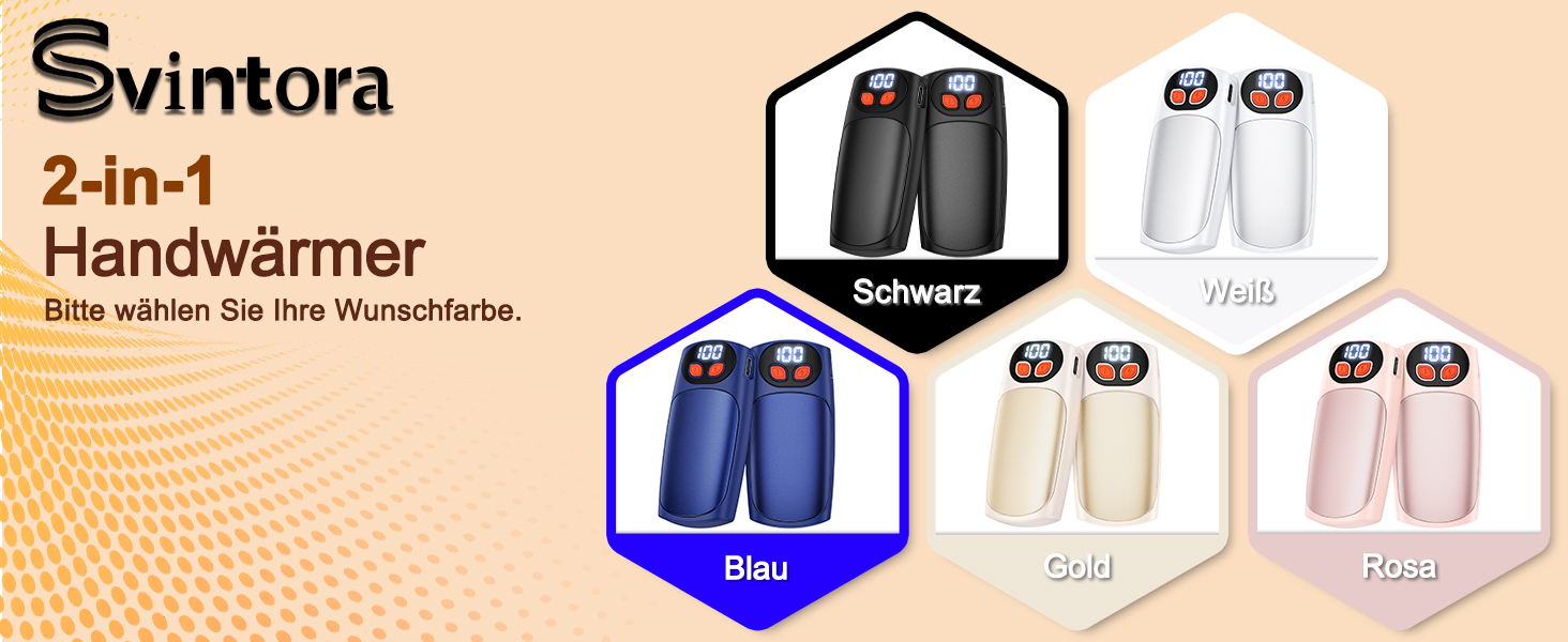 Електричні грілки для рук 2 шт. з LED-дисплеєм та 5 рівнями нагріву, USB-C, ідеальні для гольфу, кемпінгу, походів, зимових видів спорту, чорні